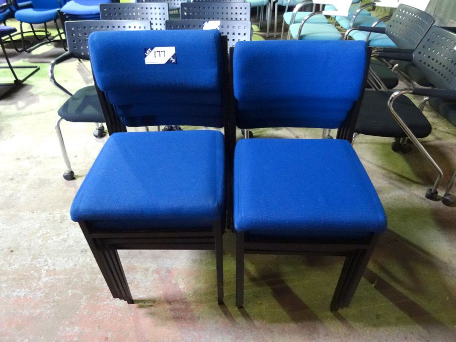 8x blue upholstered, black framed chairs  - lot lo...